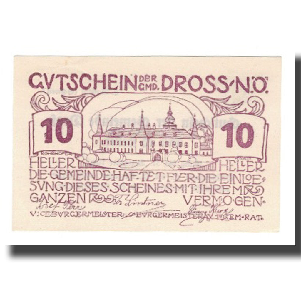 Geldschein, Österreich, Dross N.Ö. Gemeinde, 10 Heller, Texte 3, 1920