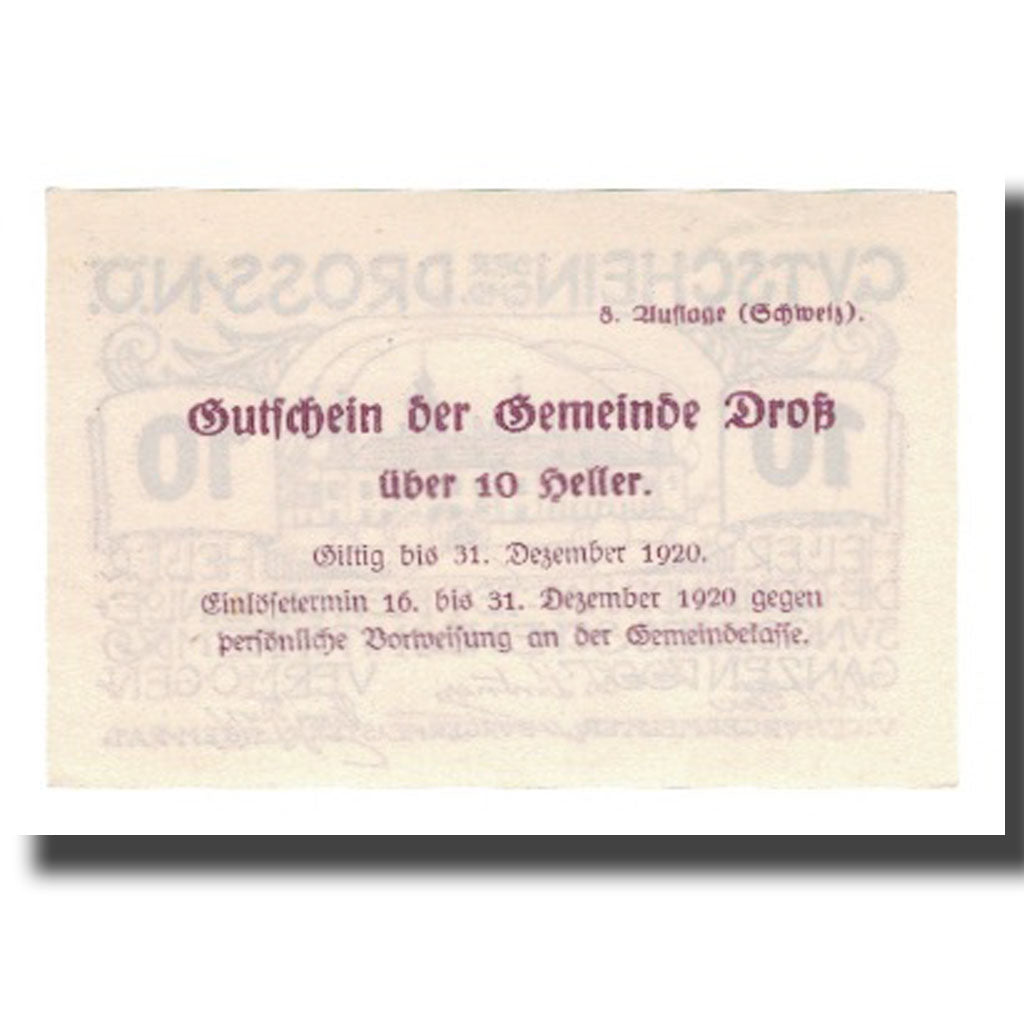 Geldschein, Österreich, Dross N.Ö. Gemeinde, 10 Heller, Texte 3, 1920