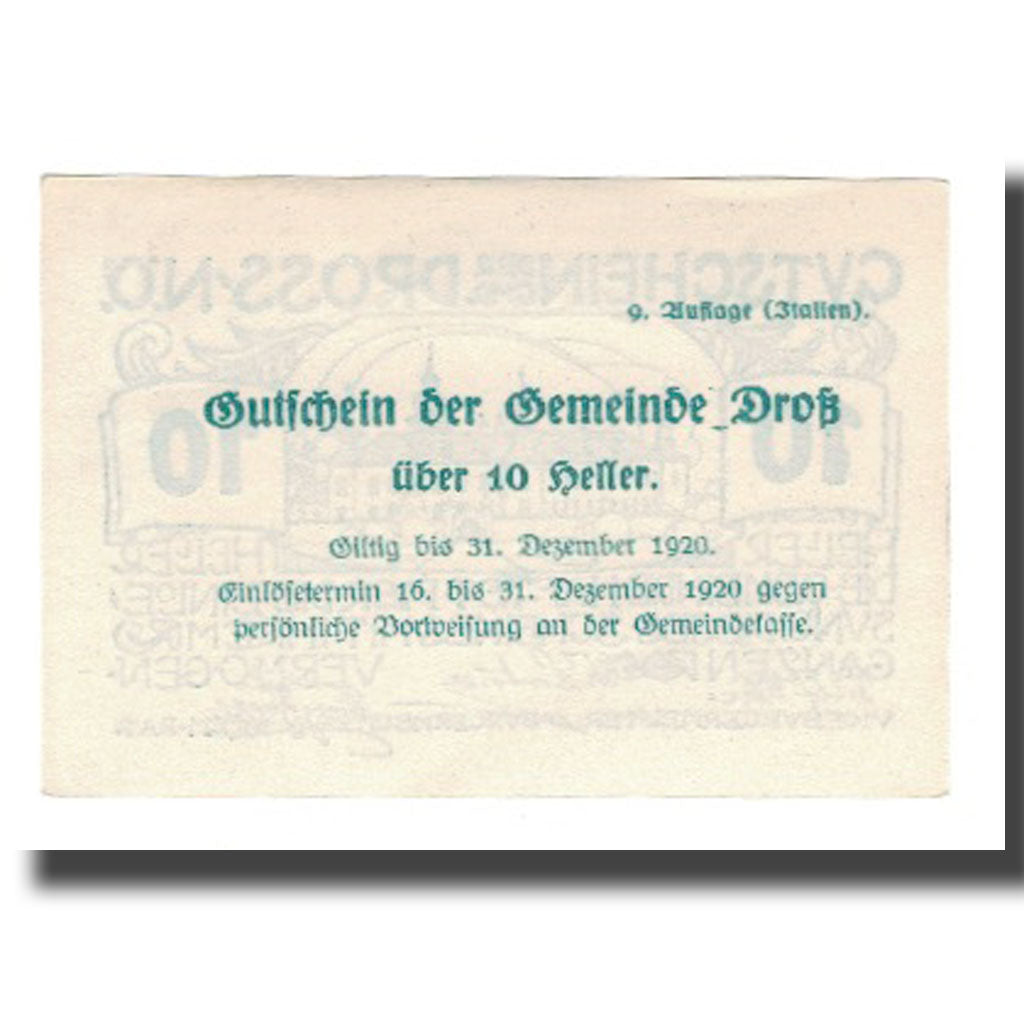 Banknote, Austria, Dross N.Ö. Gemeinde, 10 Heller, Texte 6, 1920, 1920-12-31