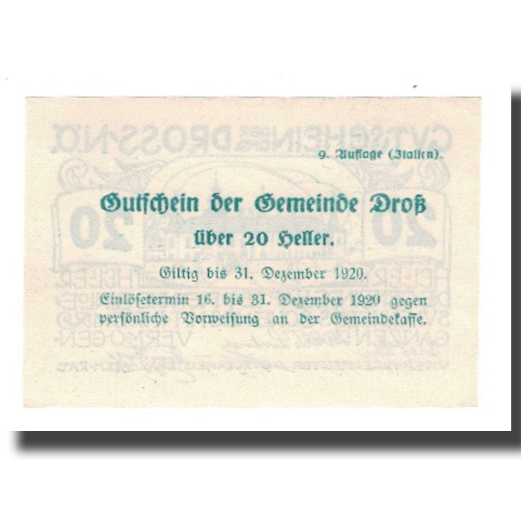 Banknote, Austria, Dross N.Ö. Gemeinde, 20 Heller, Texte 7, 1920, 1920-12-31
