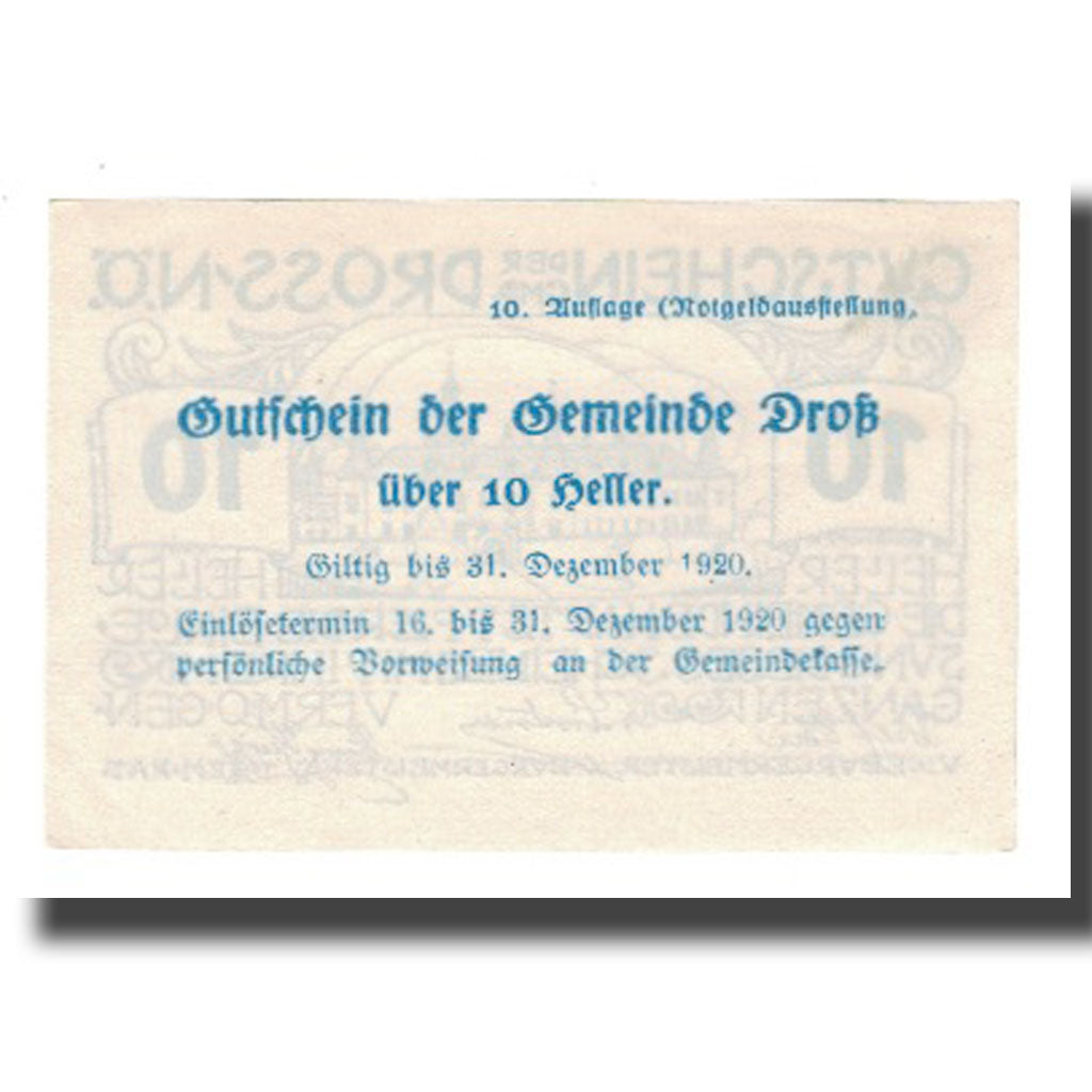 Banconote, Austria, Dross N.Ö. Gemeinde, 10 Heller, Texte, 1920, 1920-12-31