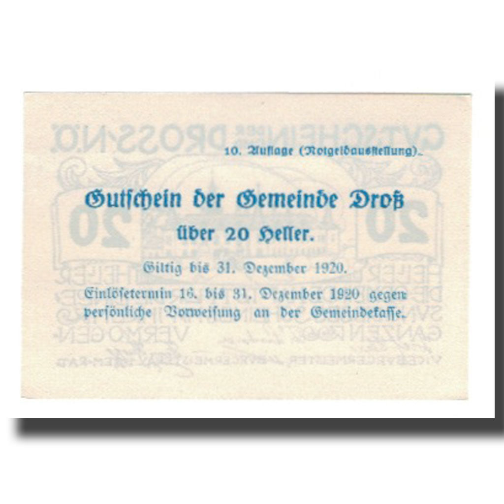 Banknot, Austria, Dross N.Ö. Gemeinde, 20 Heller, texte 1, 1920, 1920-12-31