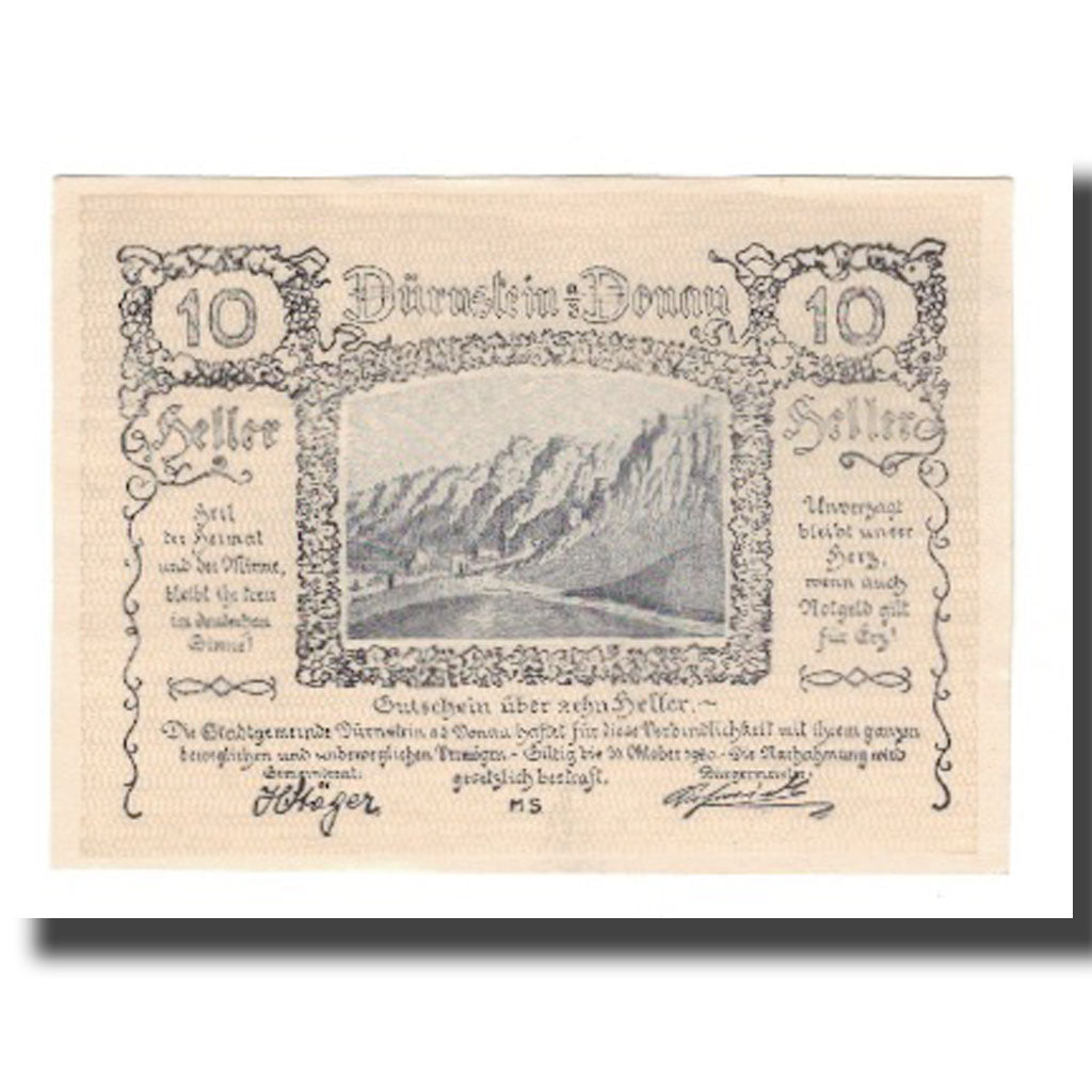 Billete, Austria, Dürnstein N.Ö. Stadtgemeinde, 10 Heller, N.D, 1920