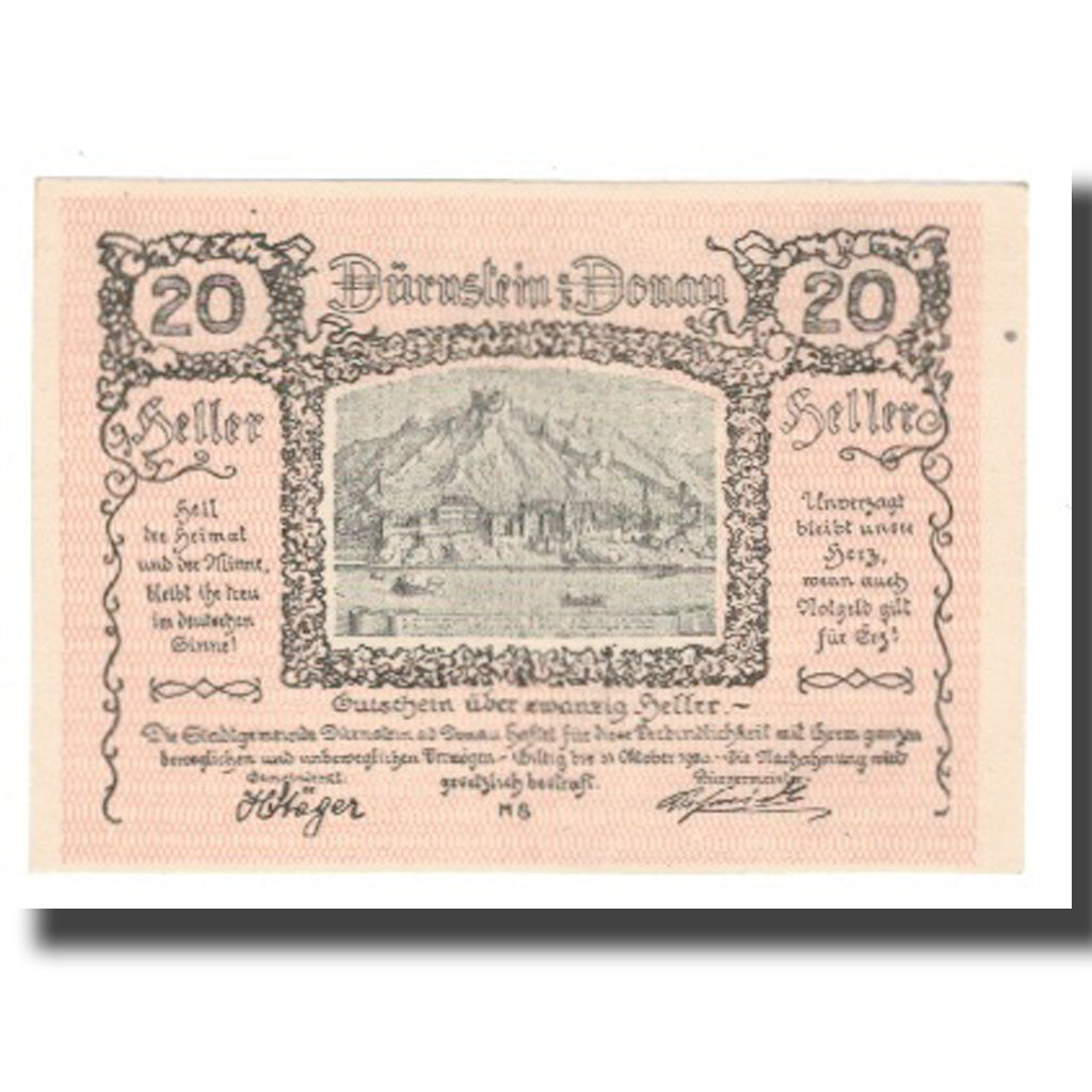 Billete, Austria, Dürnstein N.Ö. Stadtgemeinde, 20 Heller, N.D, 1920