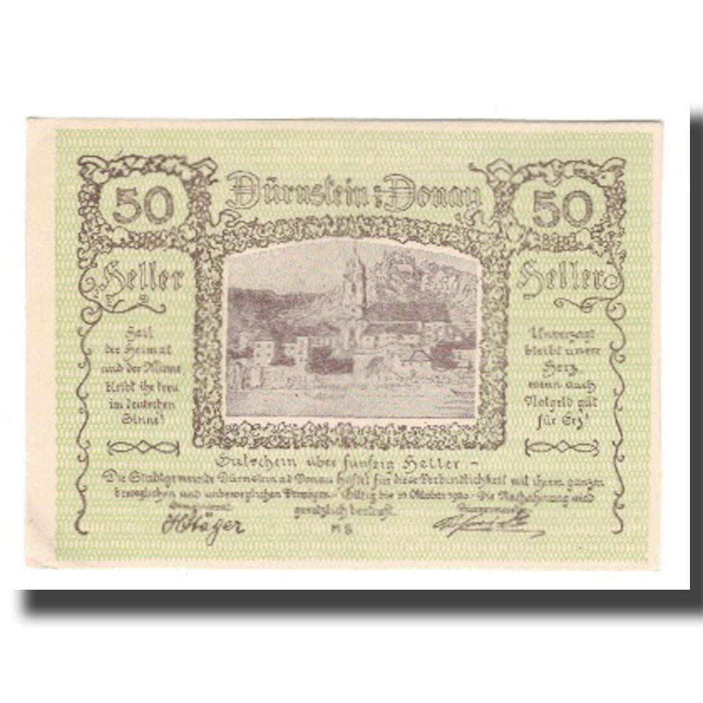 Billet, Autriche, Dürnstein N.Ö. Stadtgemeinde, 50 Heller, N.D, 1920