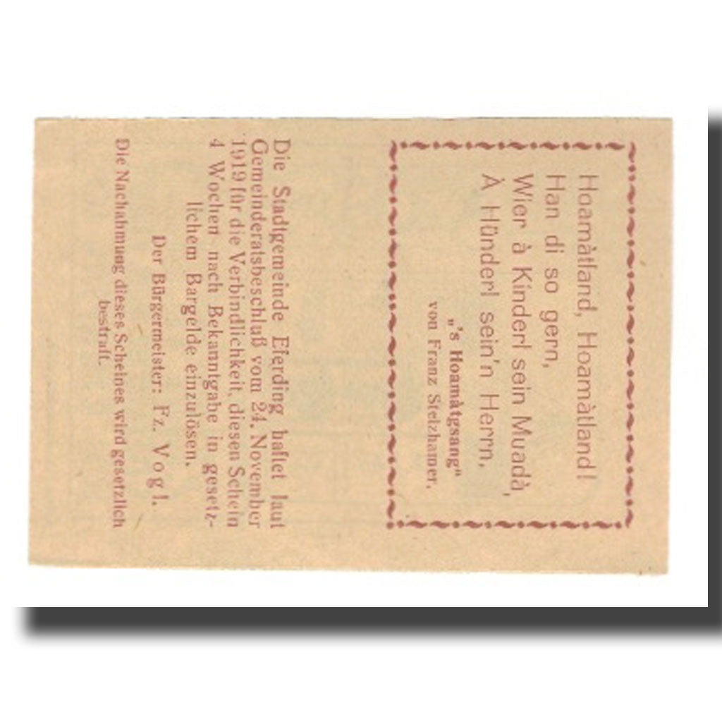 Banknote, Austria, Eferding, 10 Heller, Texte, 1919, 1919-11-24, AU(55-58)