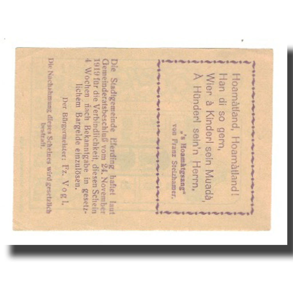 Biljet, Oostenrijk, Eferding, 10 Heller, texte 1, 1919, 1919-11-24, SUP, Mehl:FS