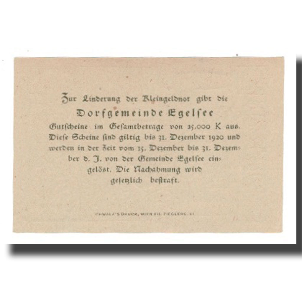 Geldschein, Österreich, Egelsee, 10 Heller, Texte, 1920, 1920-12-31, UNZ