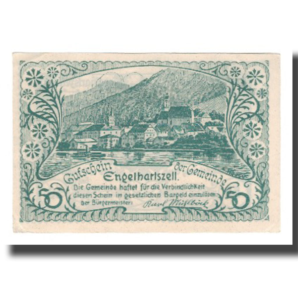 Biljet, Oostenrijk, Engelhartszell O.Ö. Gemeinde, 50 Heller, Blason, 1920
