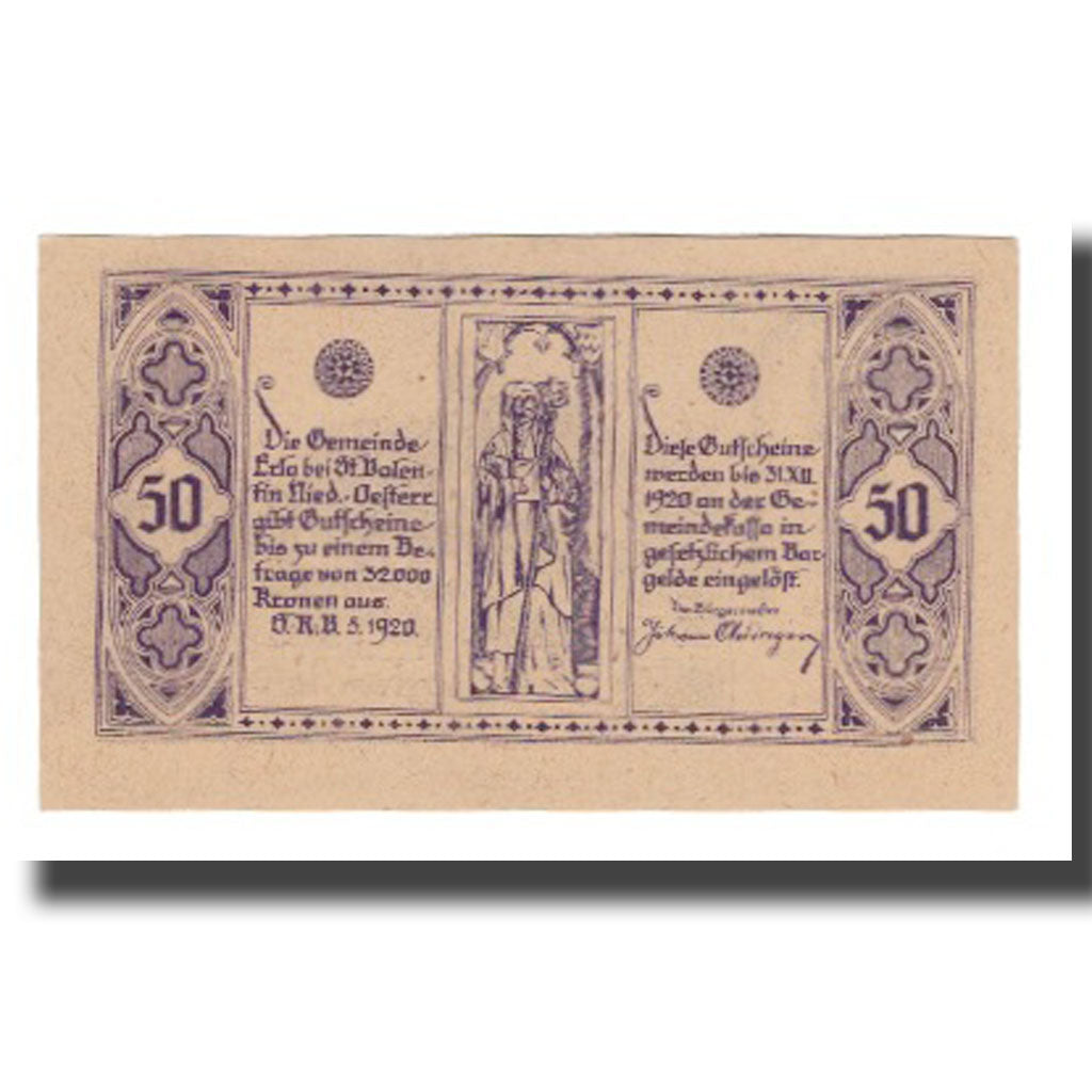 Geldschein, Österreich, Erla N.Ö. Gemeinde, 50 Heller, Texte 2, 1920