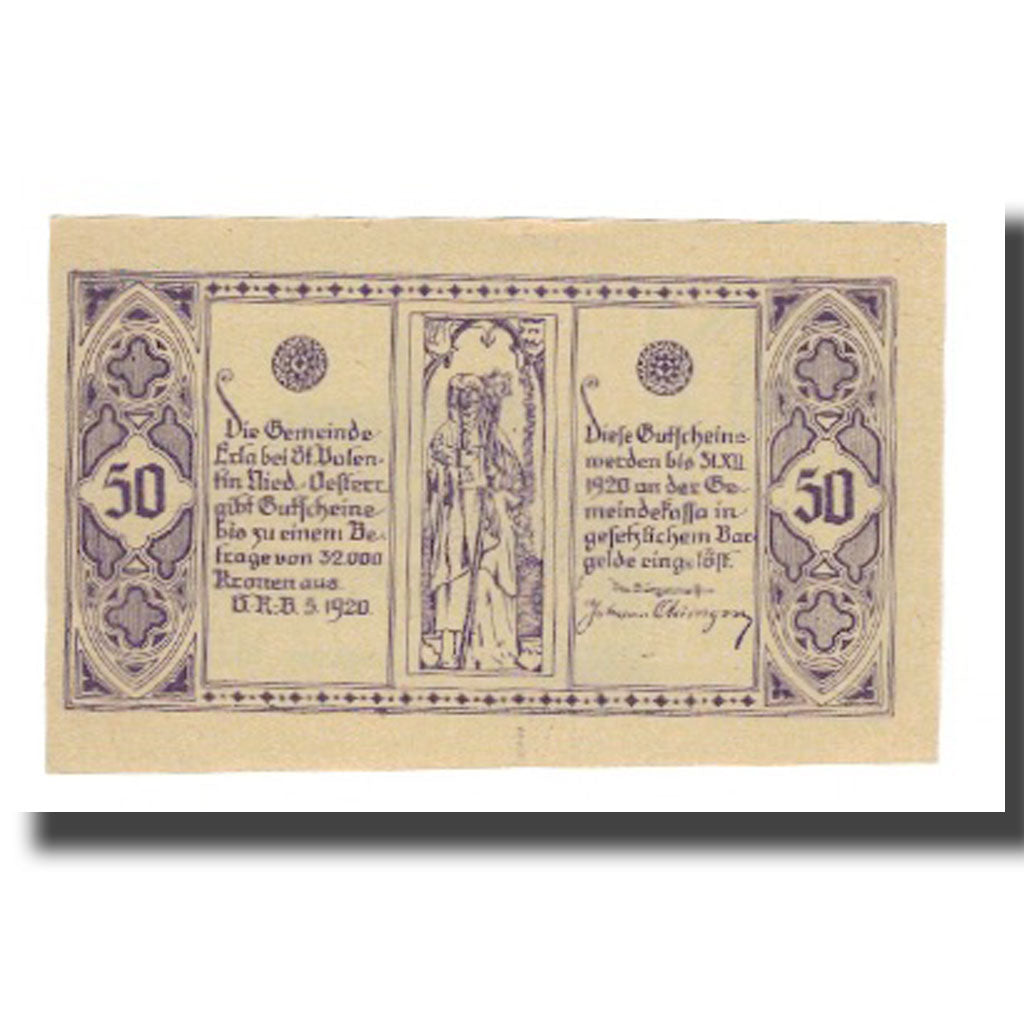 Banconote, Austria, Erla N.Ö. Gemeinde, 50 Heller, Texte 3, 1920, 1920-12-31