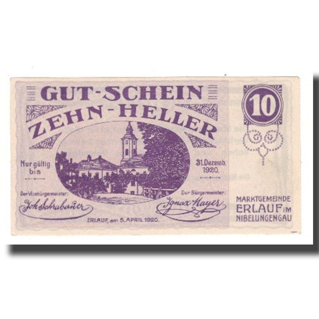 Banknote, Austria, Erlauf im Nibelungengau N.Ö. Marktgemeinde, 10 Heller