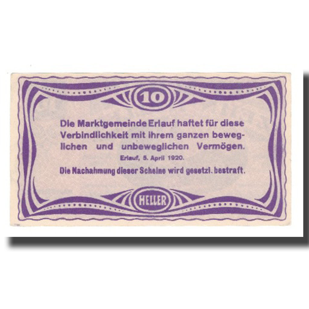 Banknote, Austria, Erlauf im Nibelungengau N.Ö. Marktgemeinde, 10 Heller