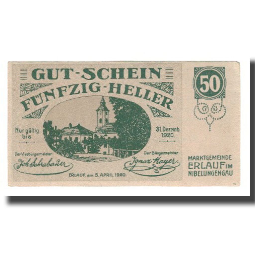 Banconote, Austria, Erlauf im Nibelungengau N.Ö. Marktgemeinde, 50 Heller