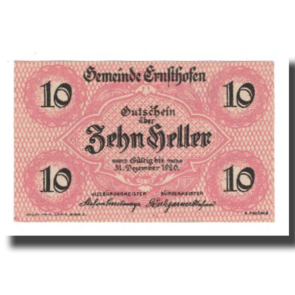 Biljet, Oostenrijk, Ernsthofen, 10 Heller, village, 1920, 1920-12-31, NIEUW