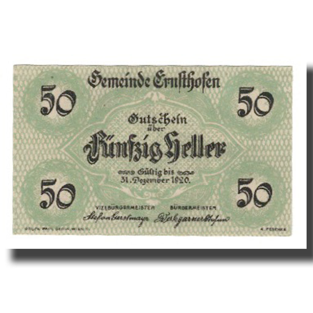 Billet, Autriche, Ernsthofen, 50 Heller, village 2, 1920, 1920-12-31, NEUF