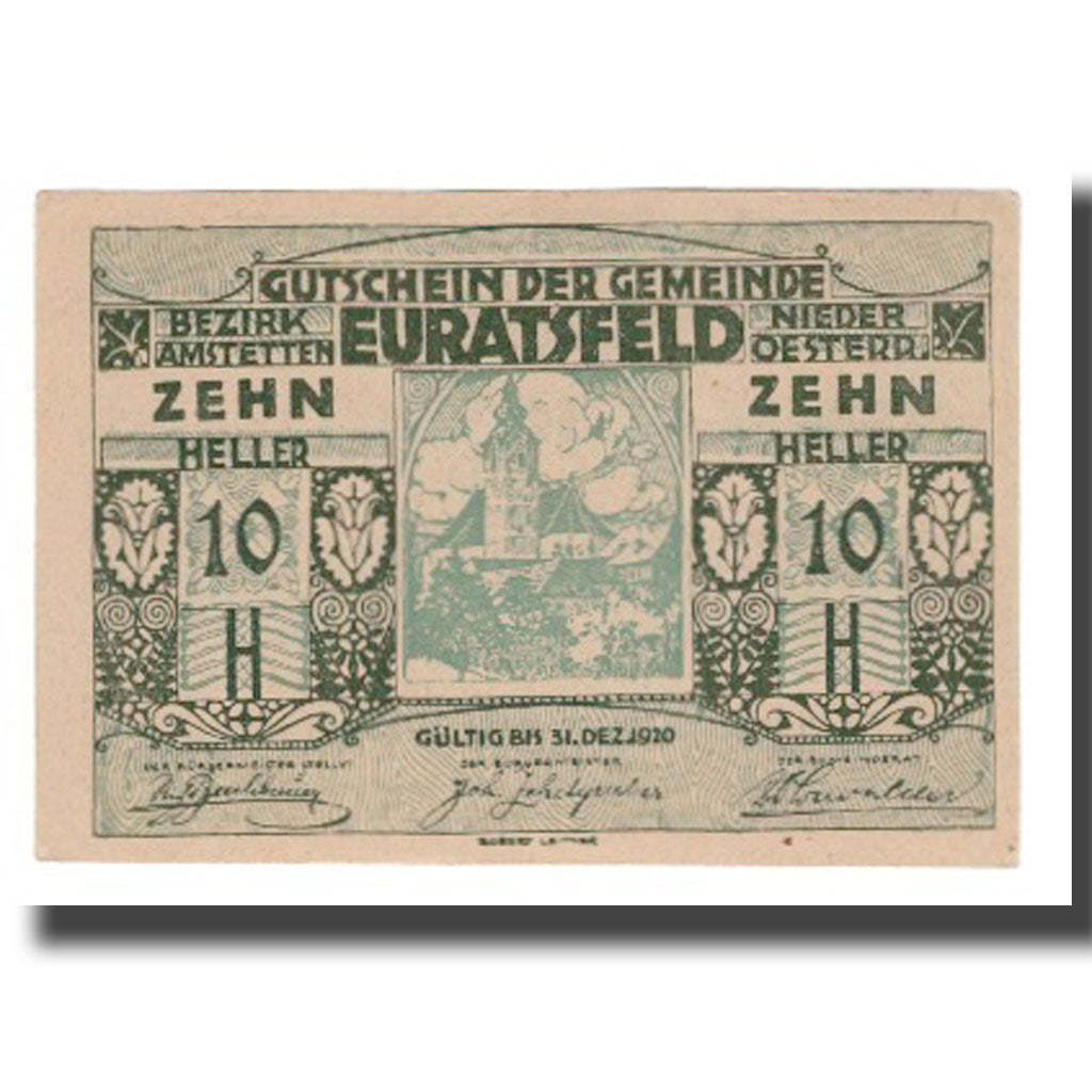 Geldschein, Österreich, Euratsfeld N.Ö. Gemeinde, 10 Heller, texte 1, 1920