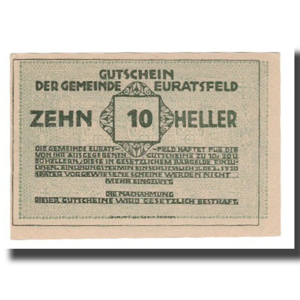 Geldschein, Österreich, Euratsfeld N.Ö. Gemeinde, 10 Heller, texte 1, 1920
