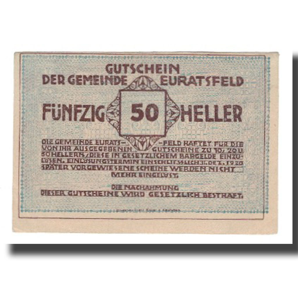 Nota, Áustria, Euratsfeld N.Ö. Gemeinde, 50 Heller, Texte 7, 1920, 1920-12-31