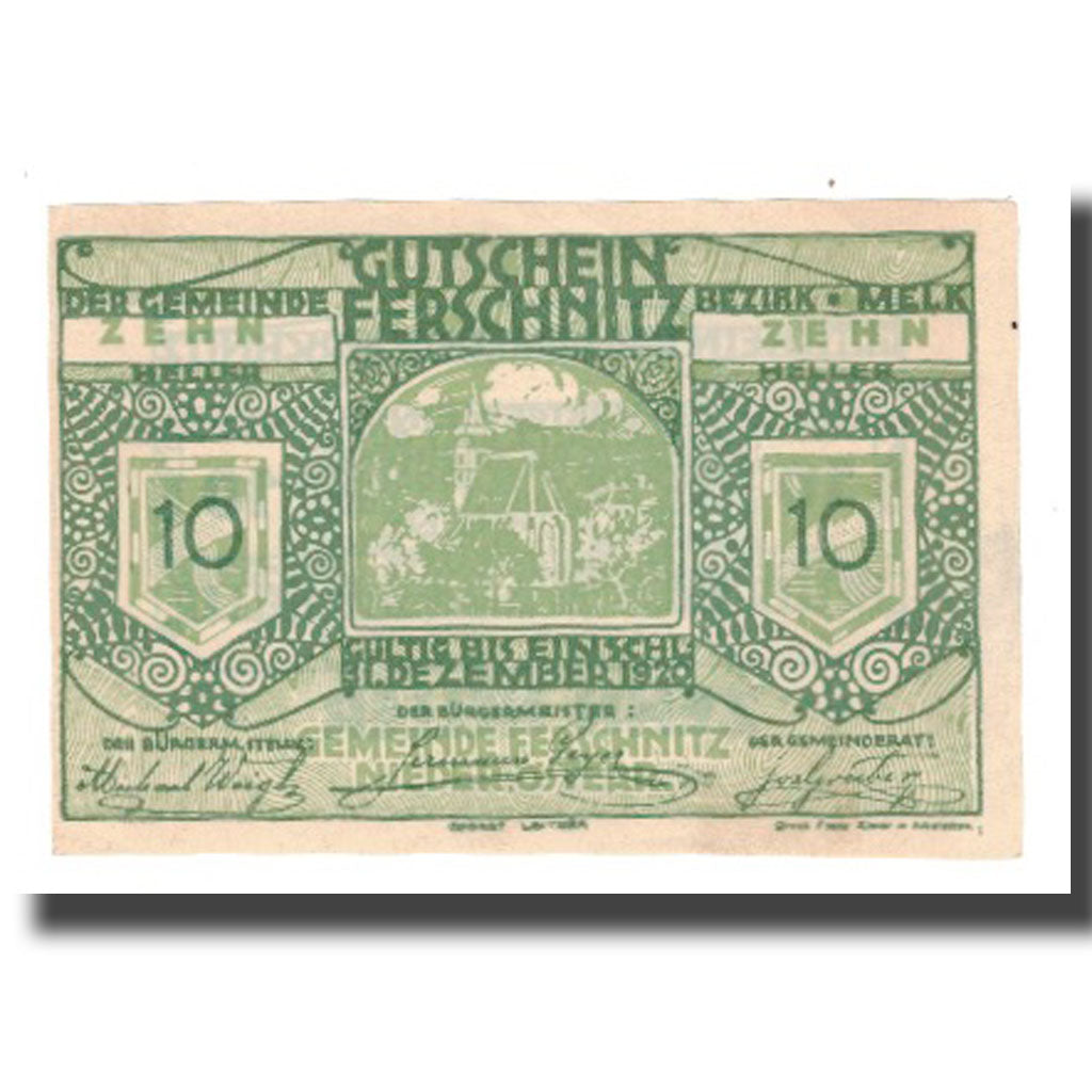 Banknot, Austria, Ferschnitz, 10 Heller, Texte, 1920, 1920-12-31, UNC(65-70)