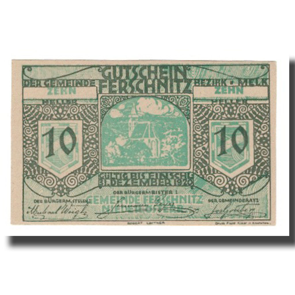 Banknote, Austria, Ferschnitz, 10 Heller, texte 1, 1920, 1920-12-31, UNC(65-70)