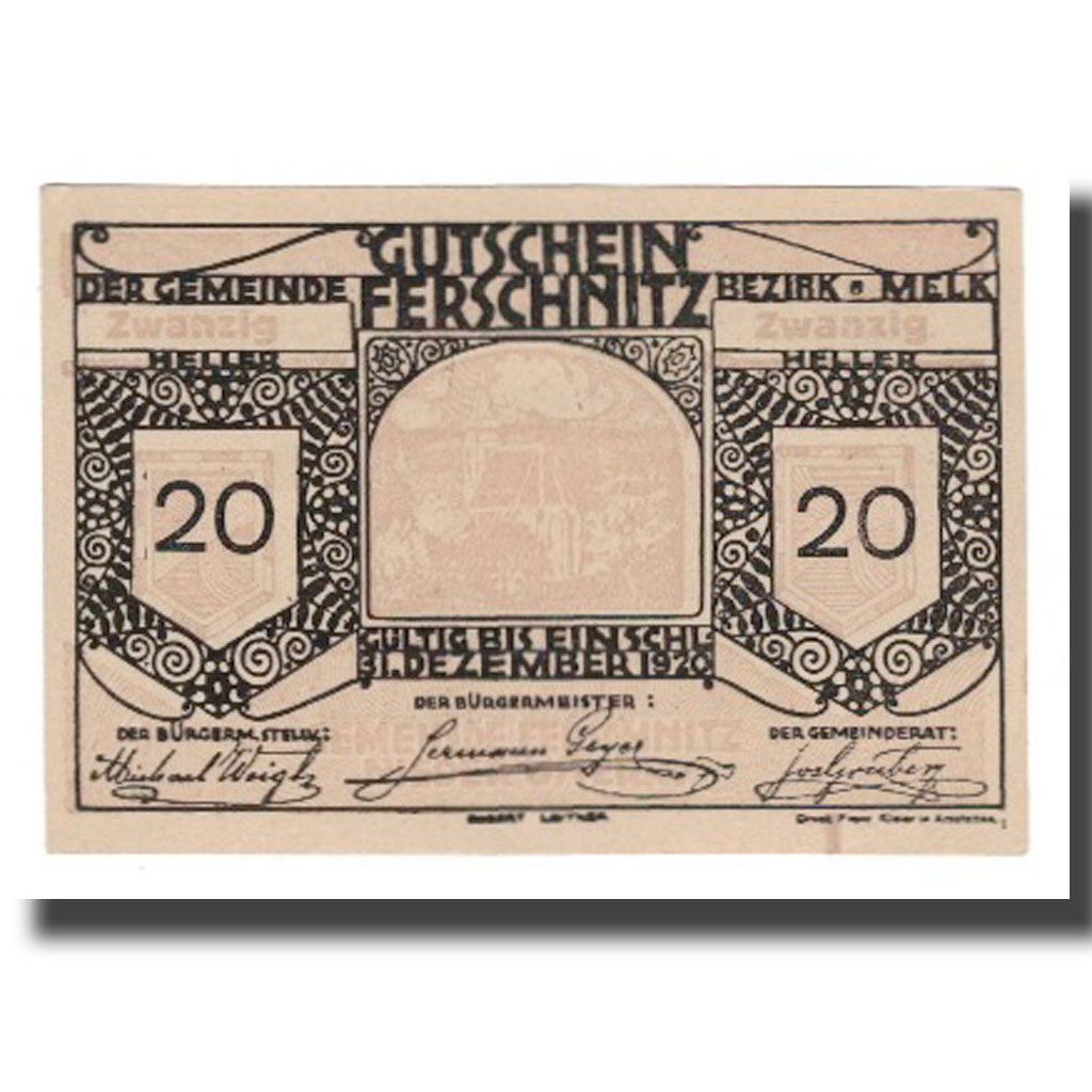 Banknot, Austria, Ferschnitz, 20 Heller, Texte 2, 1920, 1920-12-31, UNC(65-70)
