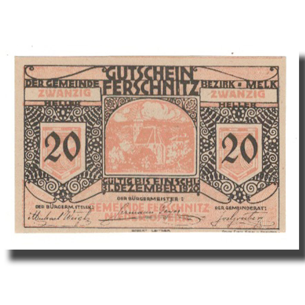 Banknot, Austria, Ferschnitz, 20 Heller, Texte 3, 1920, 1920-12-31, UNC(65-70)