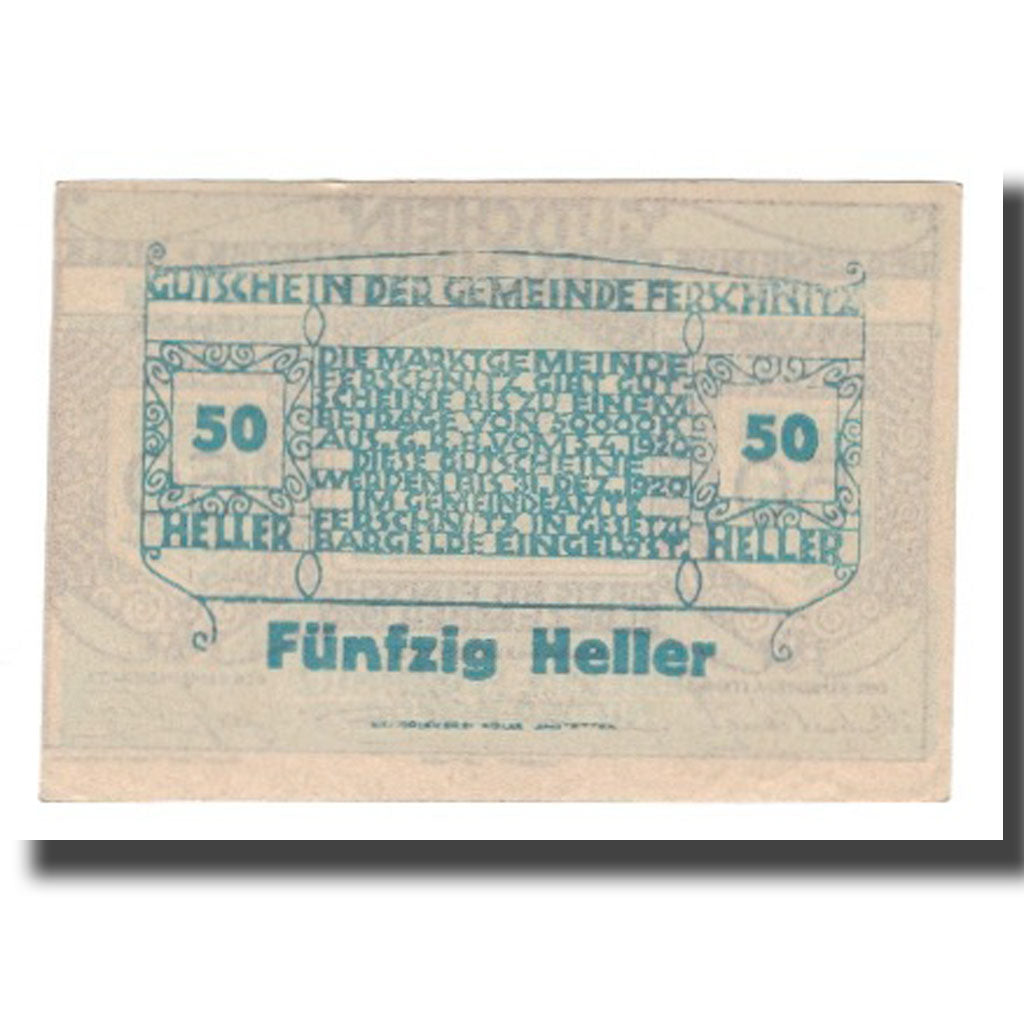 Billet, Autriche, Ferschnitz, 50 Heller, Texte 4, 1920, 1920-12-31, NEUF