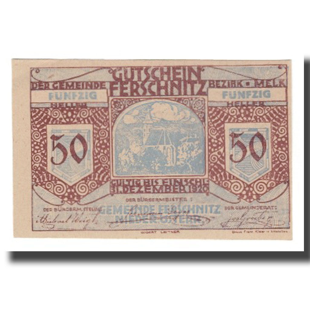 Biljet, Oostenrijk, Ferschnitz, 50 Heller, Texte  5, 1920, 1920-12-31, NIEUW