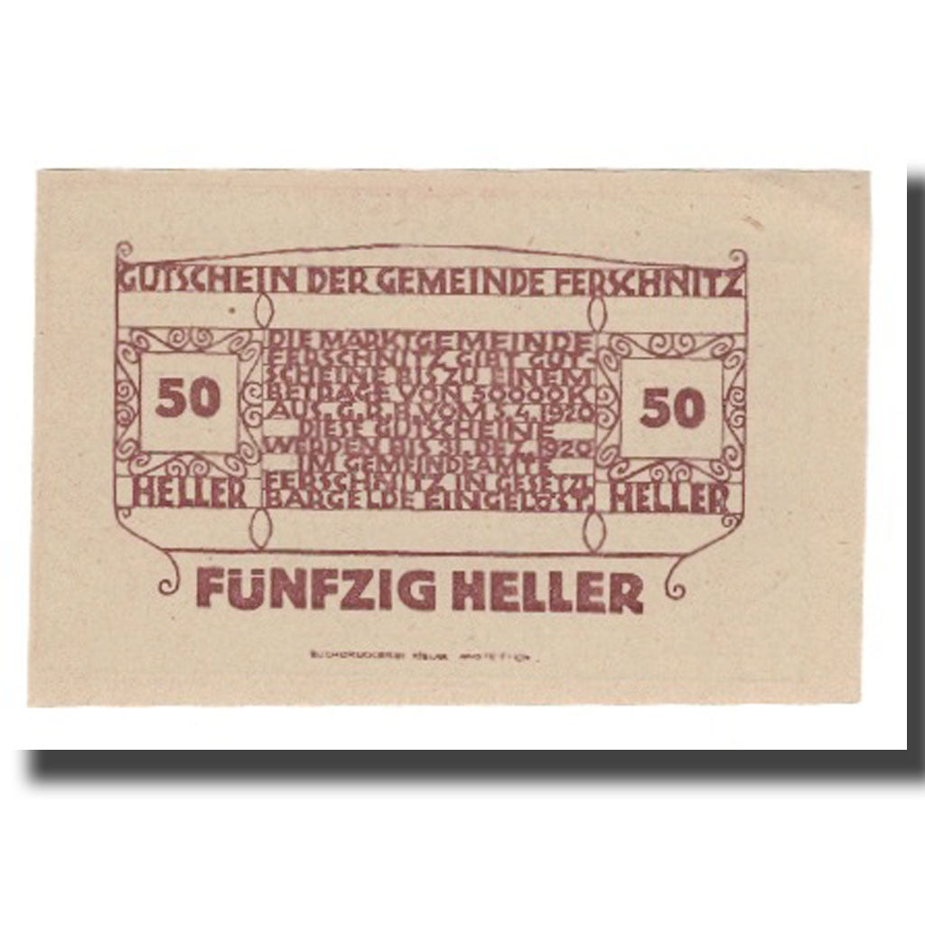 Biljet, Oostenrijk, Ferschnitz, 50 Heller, Texte  5, 1920, 1920-12-31, NIEUW