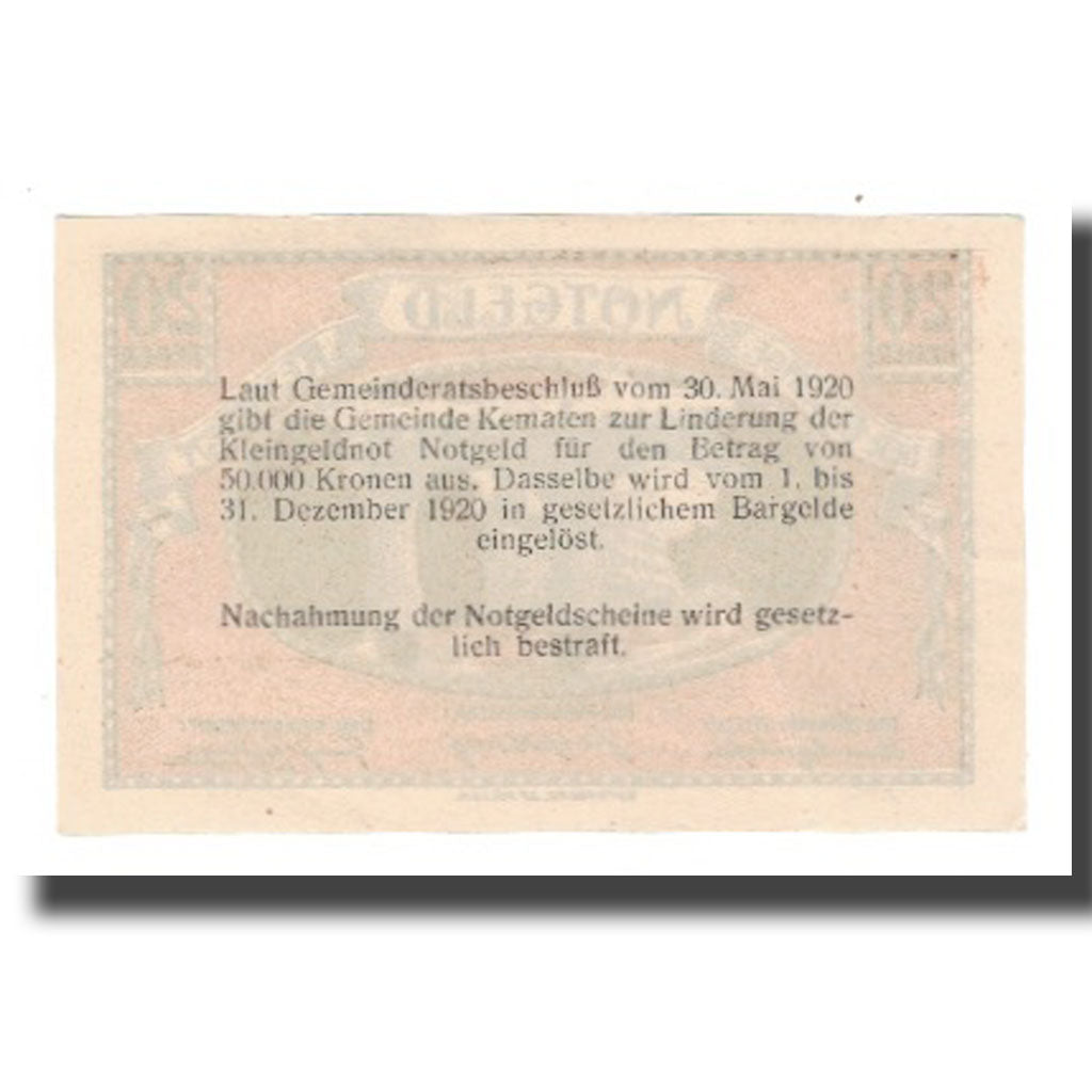Billete, Austria, KEMATEN, 20 Heller, Texte, 1920, 1920-12-31, UNC, Mehl:FS 431