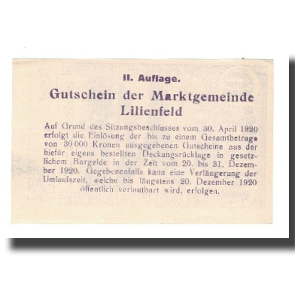 Billet, Autriche, Lilienfeld, 10 Heller, Texte, 1920, 1920-12-31, NEUF, Mehl:FS