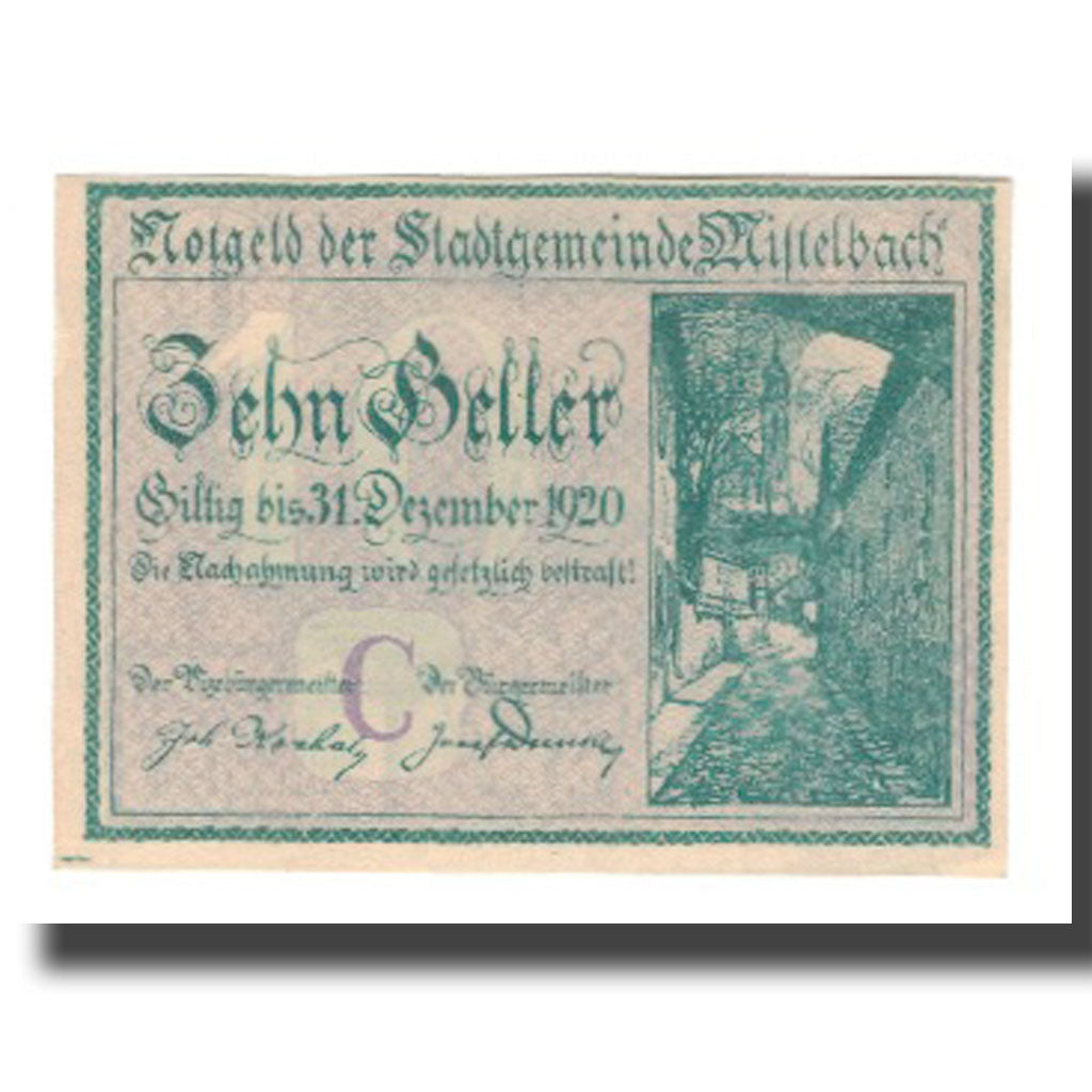 Biljet, Oostenrijk, Mistelbach, 10 Heller, paysage, 1920, 1920-12-31, NIEUW