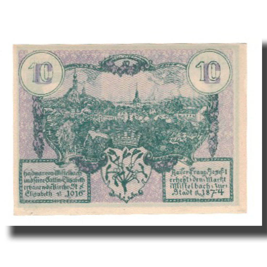 Biljet, Oostenrijk, Mistelbach, 10 Heller, paysage, 1920, 1920-12-31, NIEUW
