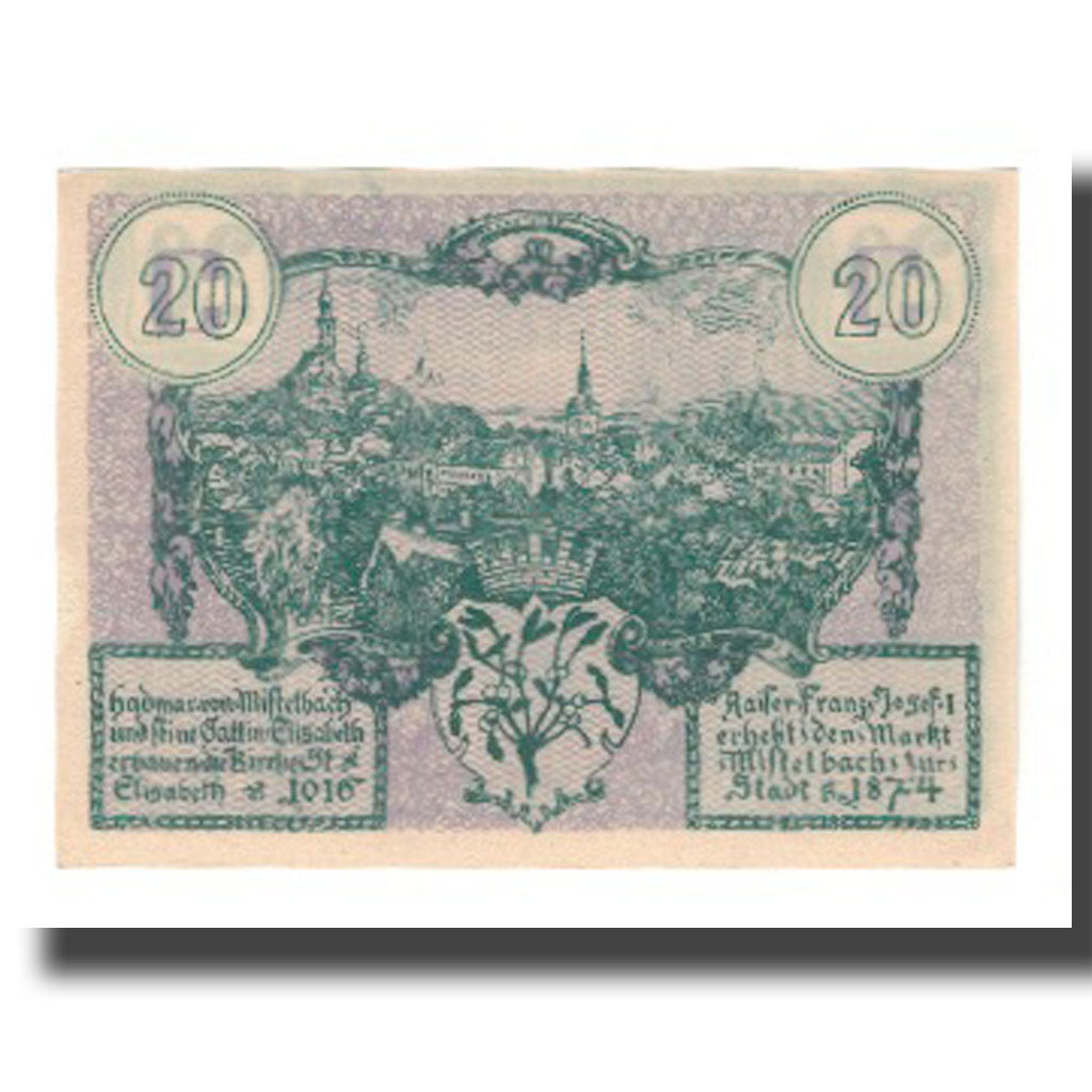 Biljet, Oostenrijk, Mistelbach, 20 Heller, paysage 1, 1920, 1920-12-31, NIEUW