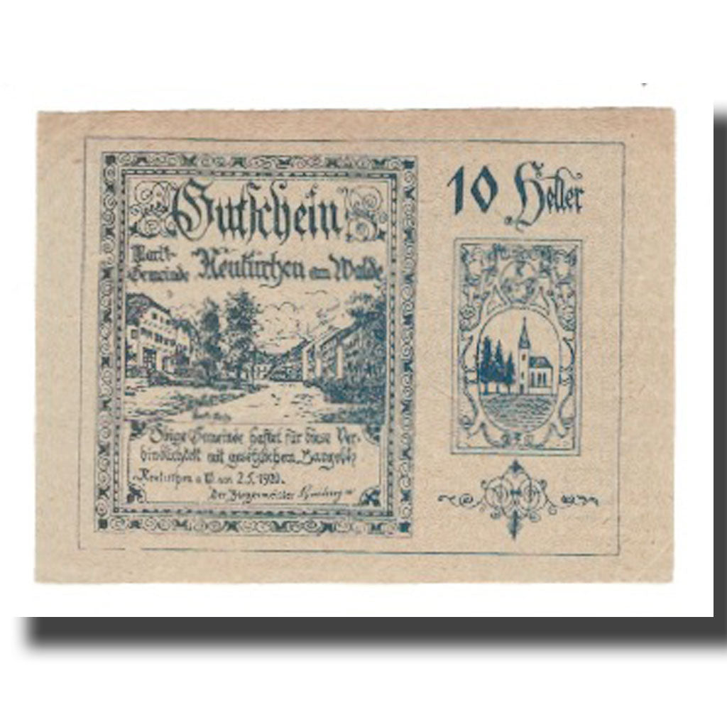 Banconote, Austria, Neukirchen am Walde O.Ö. Marktgemeinde, 10 Heller, Texte