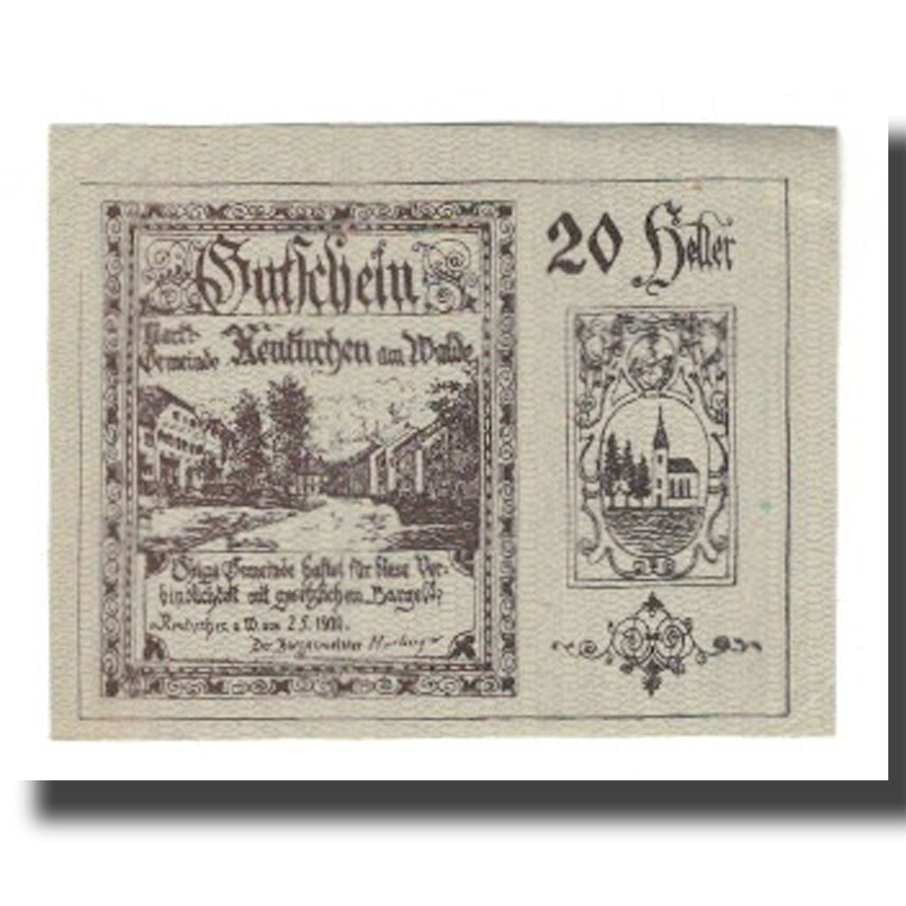 Billet, Autriche, Neukirchen am Walde O.Ö. Marktgemeinde, 20 Heller, texte 1