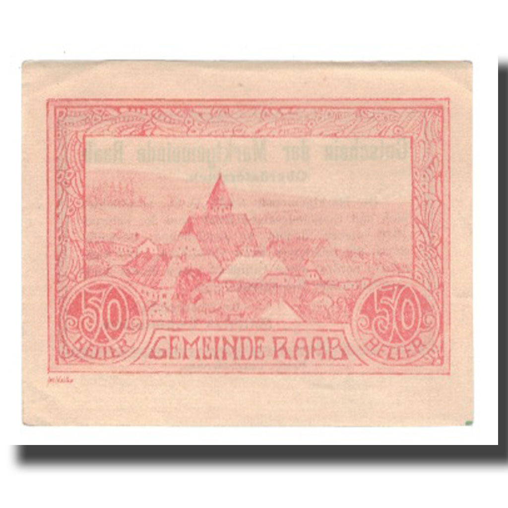 Billet, Autriche, Raabs N.Ö. Marktgemeinde, 50 Heller, texte 1, SUP, Mehl:FS