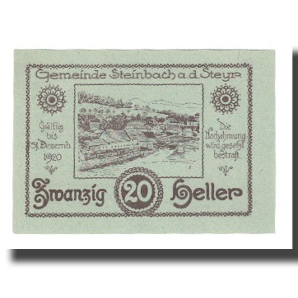 Banconote, Austria, Steinbach an der Steyr, 20 Heller, paysage, 1920