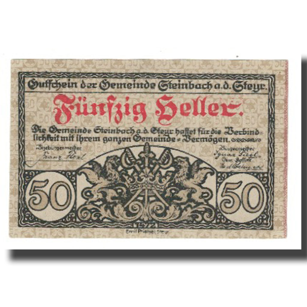 Billete, Austria, Steinbach an der Steyr, 50 Heller, village, 1920, 1920-12-31