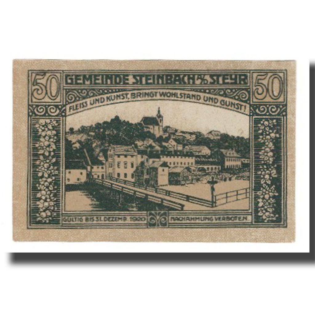 Biljet, Oostenrijk, Steinbach an der Steyr, 50 Heller, village 1, 1920