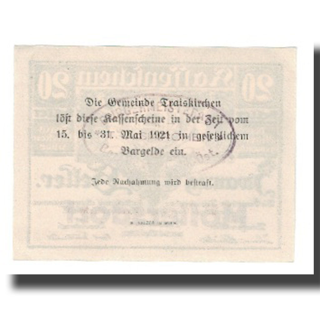 Billete, Austria, Traiskirchen, 20 Heller, Texte, 1921, 1921-05-31, UNC, Mehl:FS