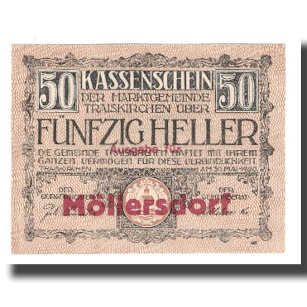 Geldschein, Österreich, Traiskirchen, 50 Heller, texte 1, 1921, 1921-05-31