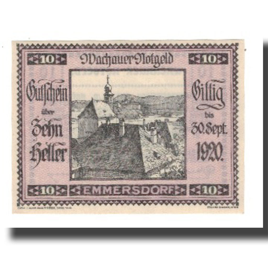 Geldschein, Österreich, Wachauer Notgeld Emmersdorf N.Ö. Gemeinde, 10 Heller