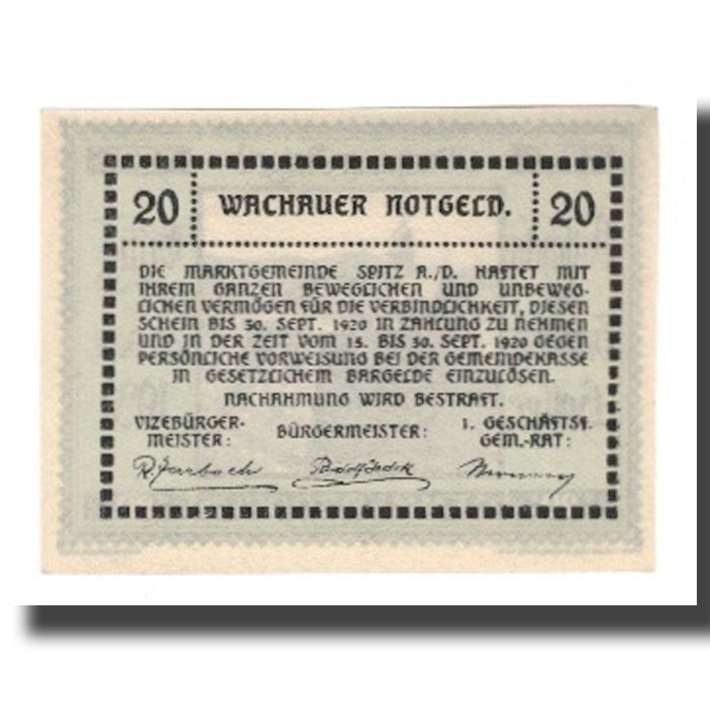 Billete, Austria, Wachauer Notgeld Emmersdorf N.Ö. Gemeinde, 20 Heller, texte