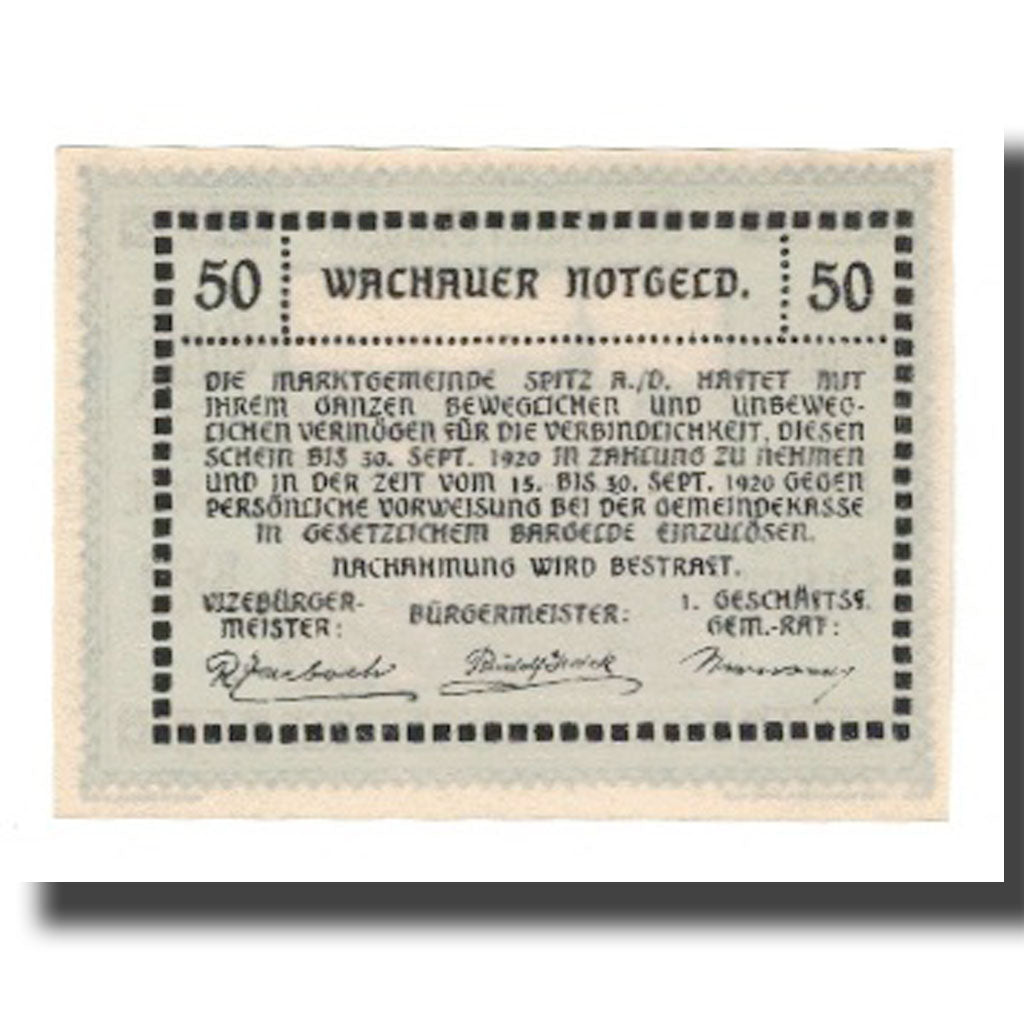 Billet, Autriche, Wachauer Notgeld Emmersdorf N.Ö. Gemeinde, 50 Heller, Texte