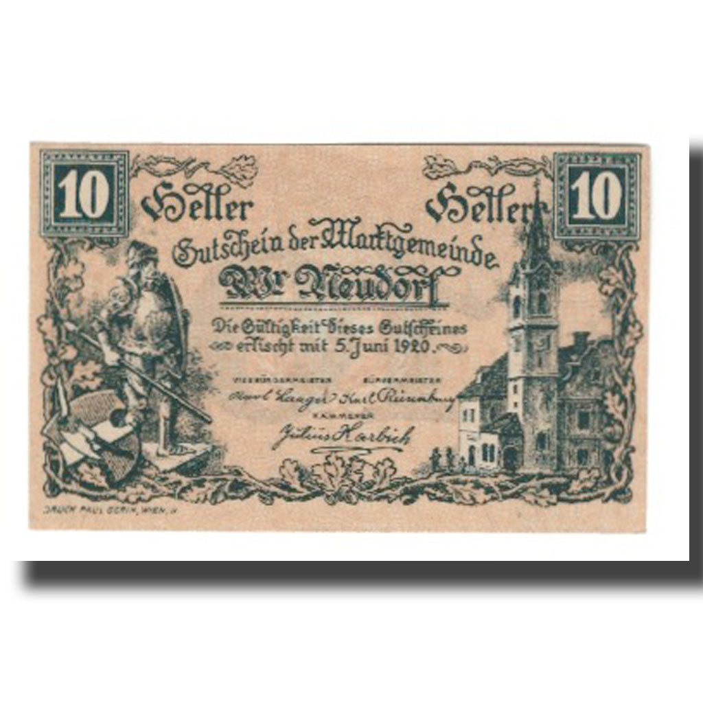 Geldschein, Österreich, Wiener Neudorf N.Ö. Marktgemeinde, 10 Heller, valeur