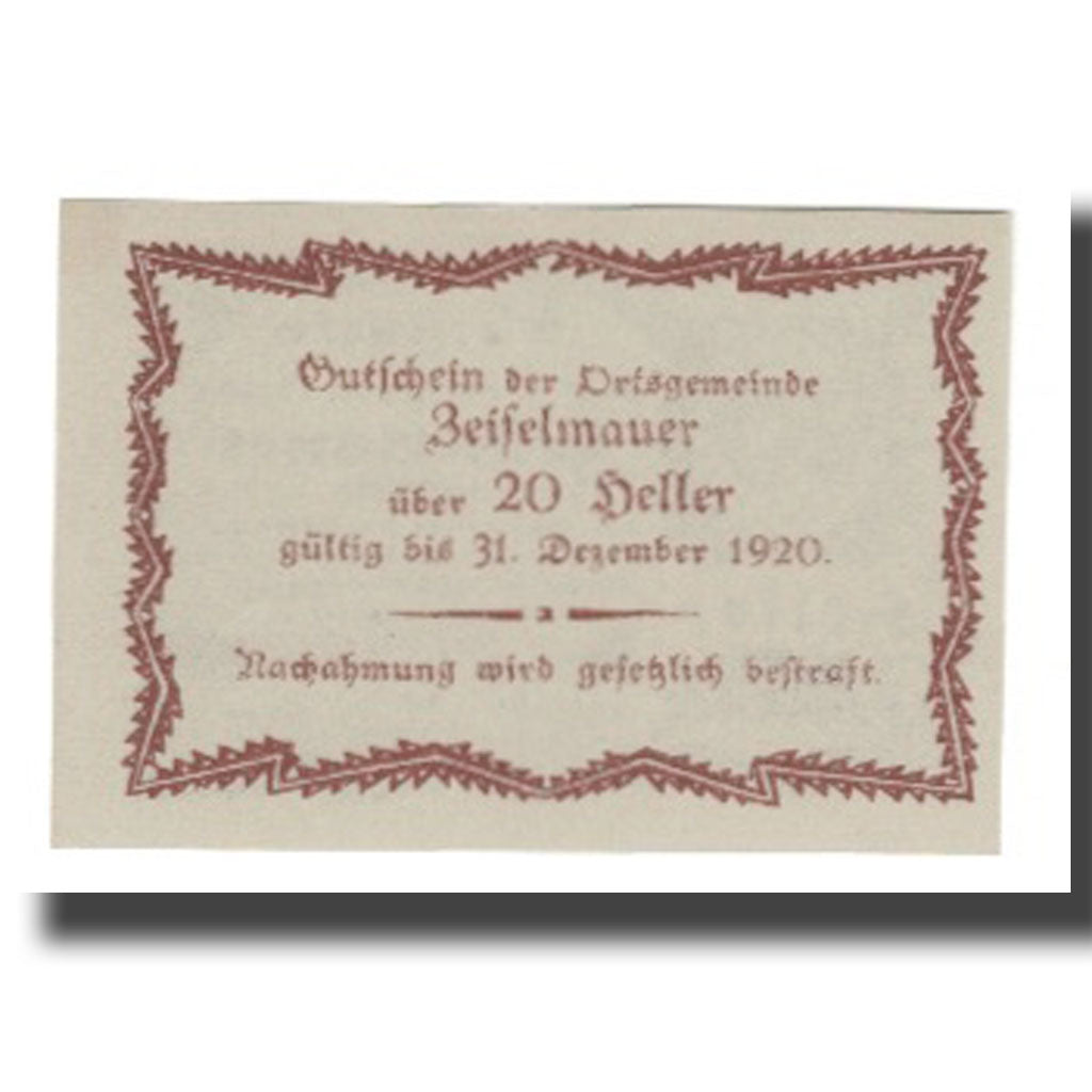 Banknote, Austria, Zeiselmauer N.Ö. Ortsgemeinde, 20 Heller, Texte, 1920