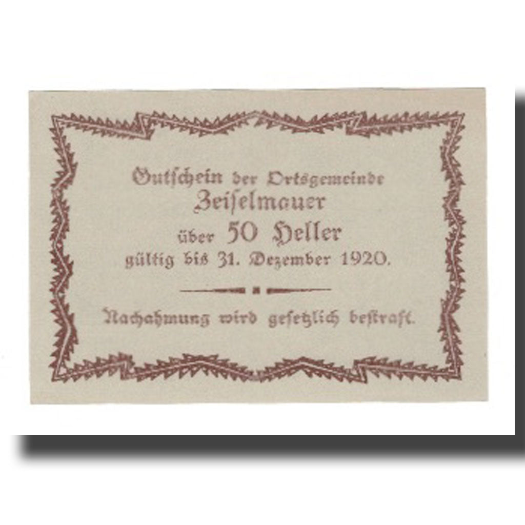 Banknote, Austria, Zeiselmauer N.Ö. Ortsgemeinde, 50 Heller, texte 1, 1920