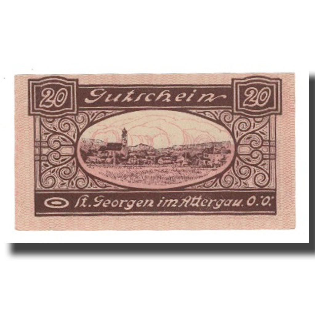 Banknot, Austria, St Georgen im Attergau, 20 Heller, paysage, 1920, 1920-03-29